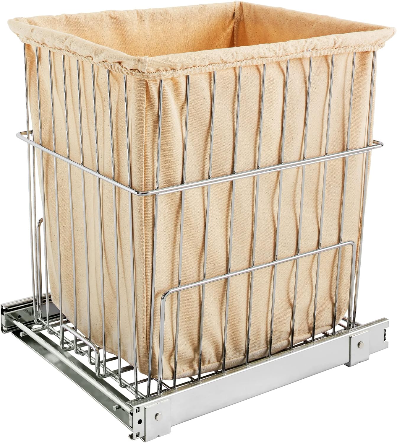 Rev-A-Shelf Pullout 20 Inch Deep Cabinet Floor Steel Mounted Clothes Laundry Hamper with Full Extension Slides, Chrome, HRV-1520 S CR - Hidden Storage Basket Organizer for Laundry Room and Bathroom