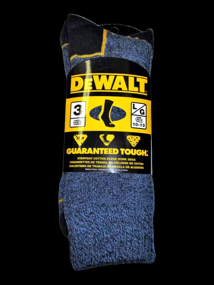 DEWALT Men's Everyday Cotton Blend Work Socks, Moisture-Wicking, 3-pk, Blue