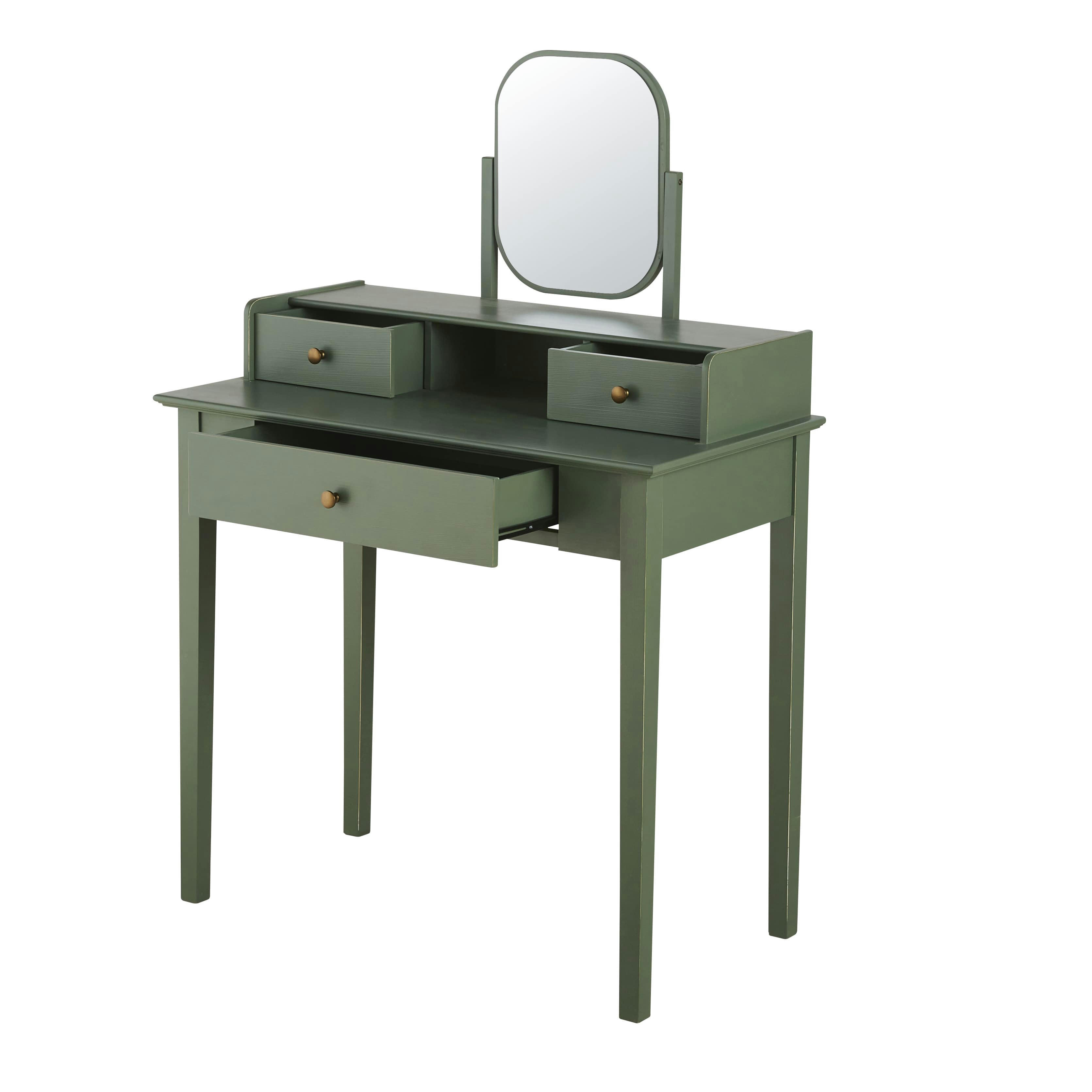 Selena - Coiffeuse 3 tiroirs vert kaki