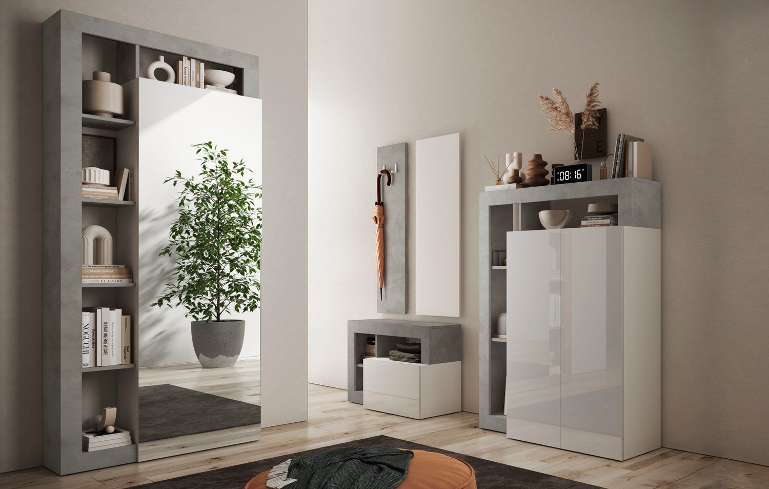 Benvenuto Design Hamburg Hoogglans Wit   Beton Halbank