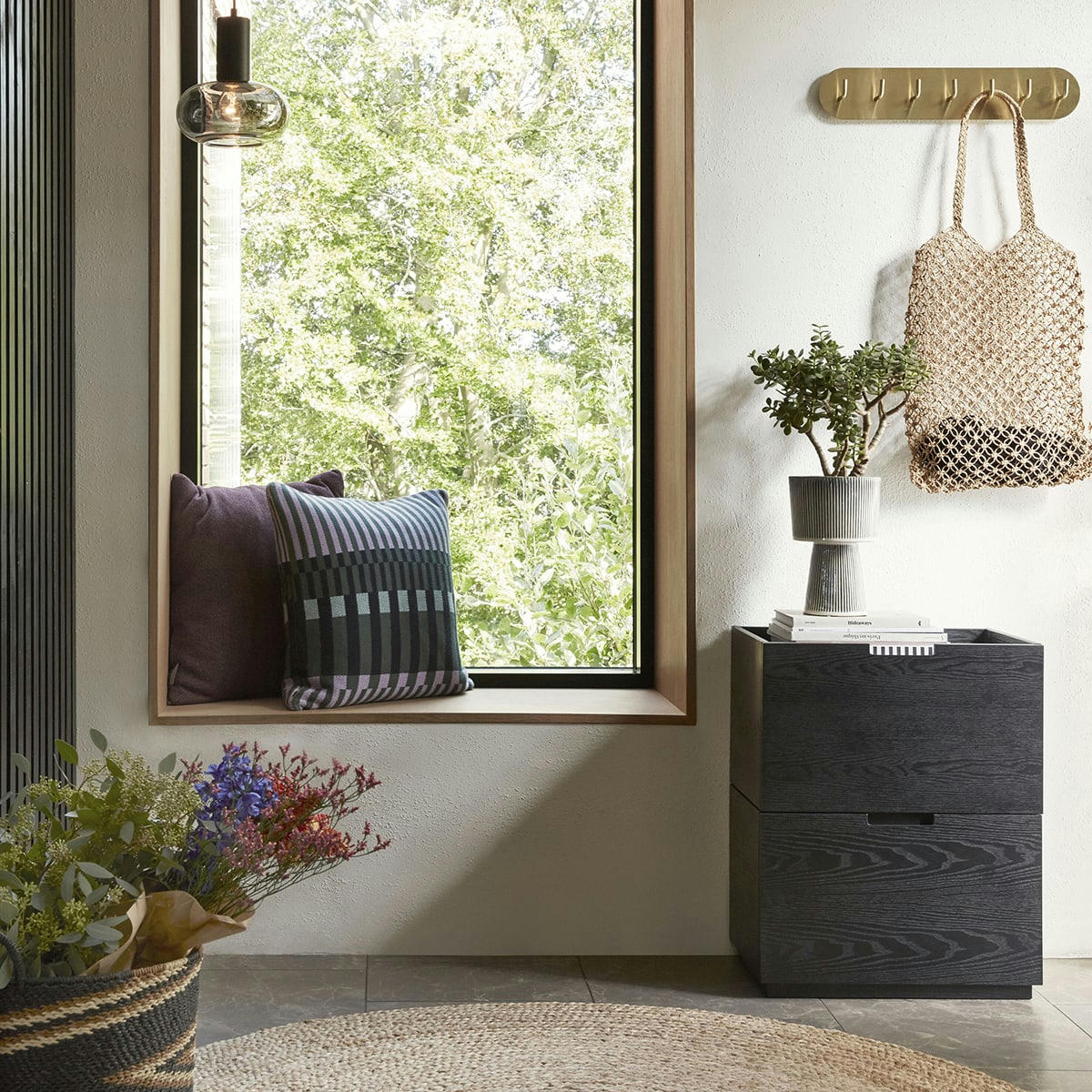 ZIGZAG - Panier avec anses noir et marron (x2)