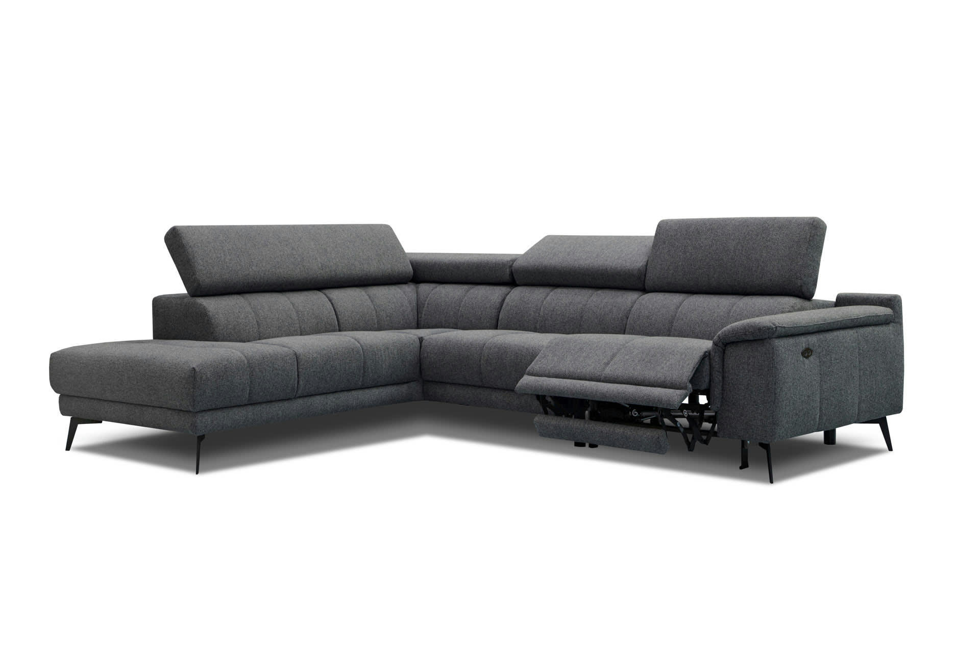 FIERO - Canapé d'angle gauche 5 places relax électrique tissu gris foncé