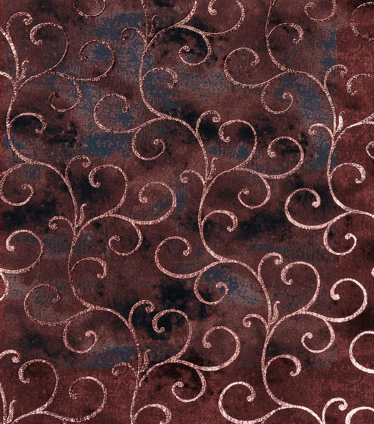 Rose Gold Swirl Brown Harvest Foil Cotton Fabric