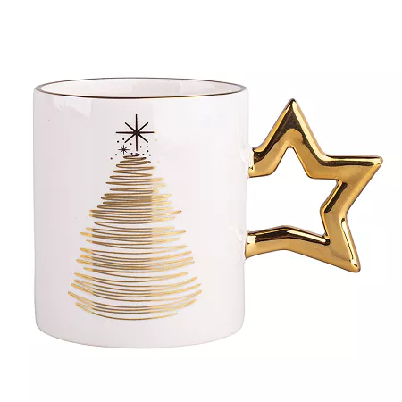 Kubek 0,35 L Altom Design - Golden Christmas Biały Choinka Gwiazda 07.GC.K35-B