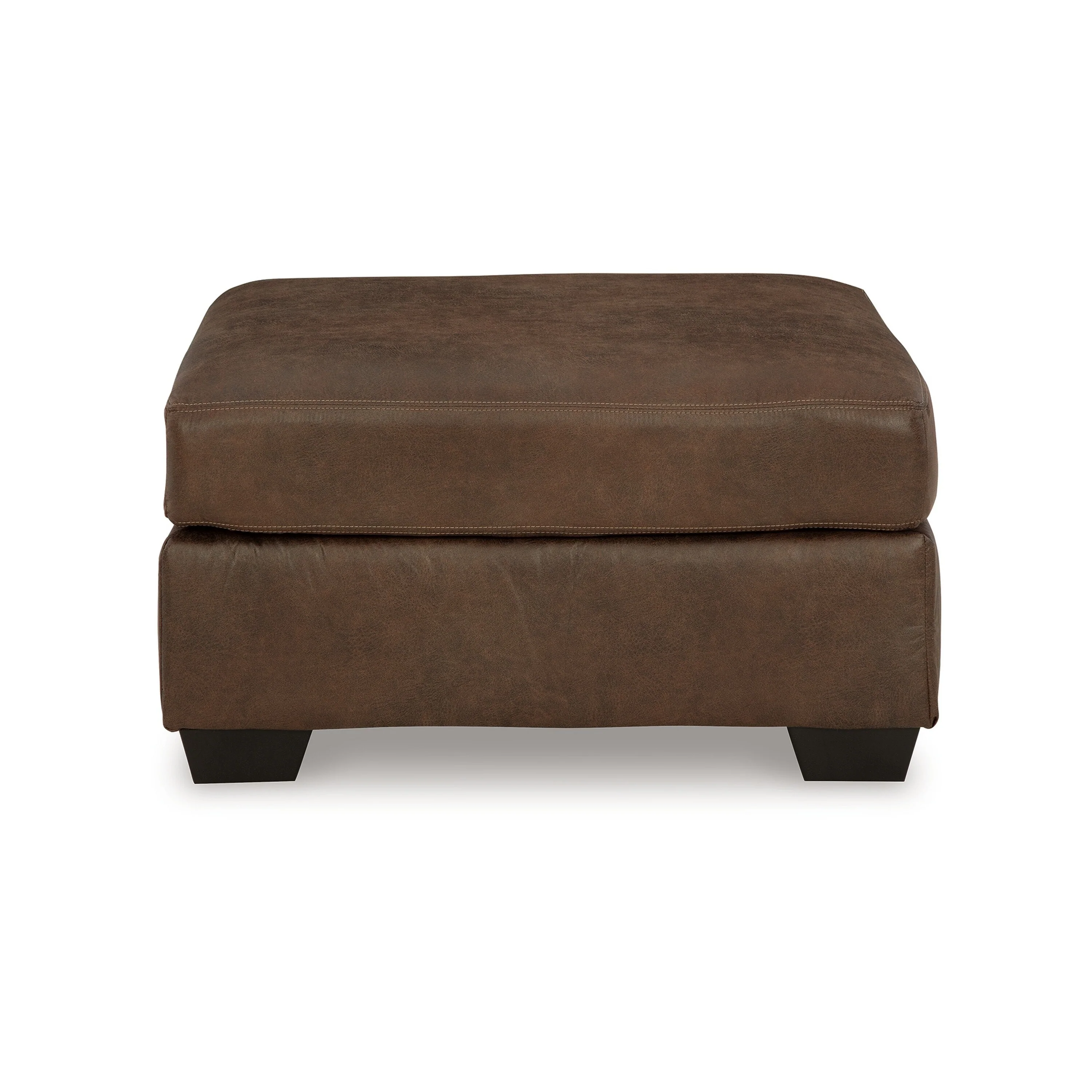 Limu Ottoman, 36 Inch Square, Corner Blocked Frame, Brown Faux Leather