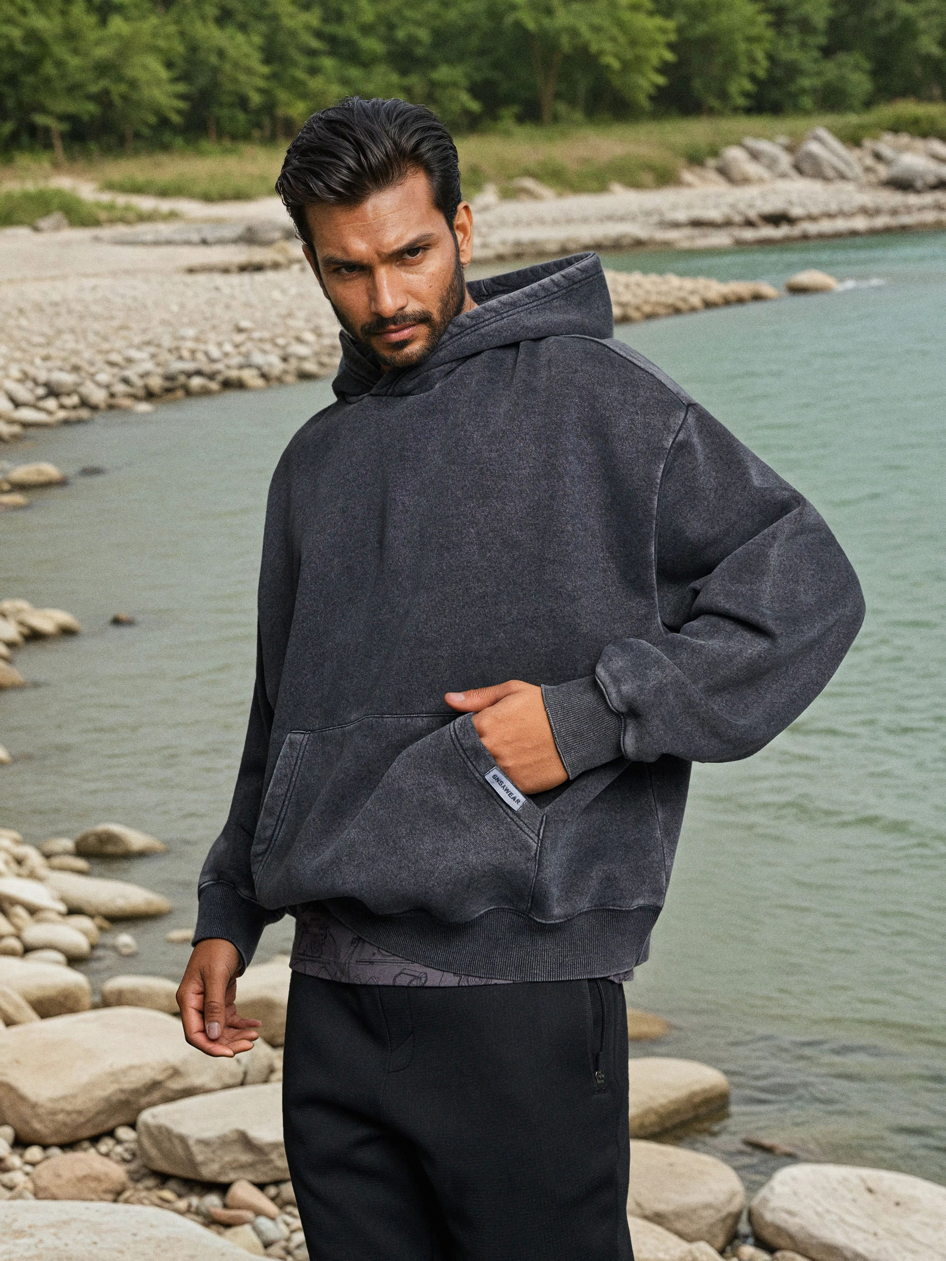 Bluza hoodie z efektem sprania