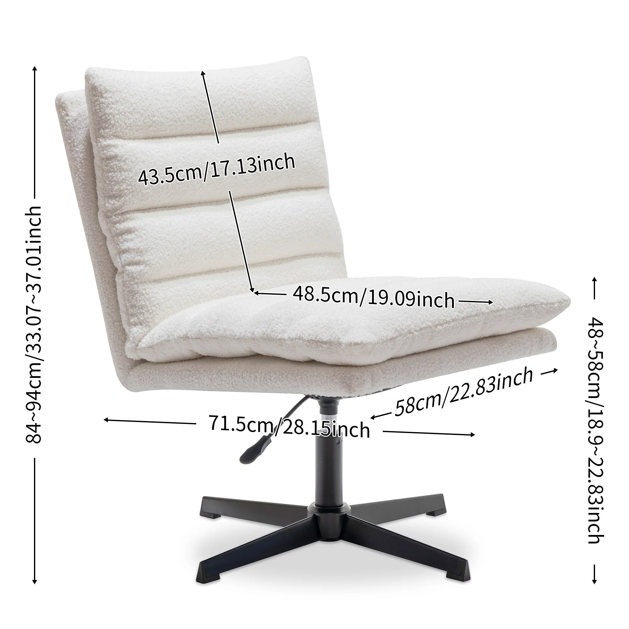 360° Swivel Accent Chair, Cross Legged Office Chair, Adjustable Armless Wide Home Lounge Chair for Bedroom, Living Room