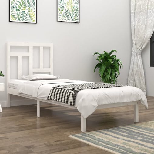 NNEVL Bed Frame White Solid Wood Pine 92x187 cm Single Bed Size