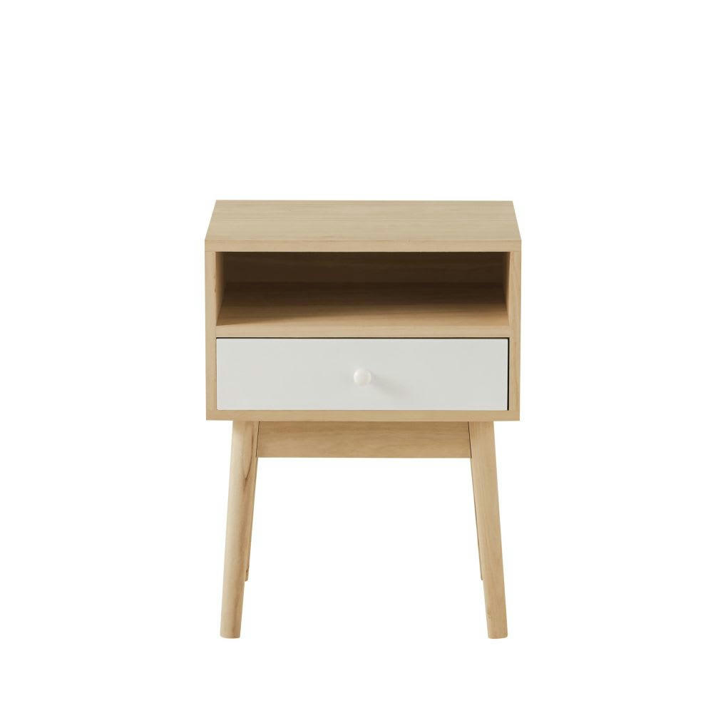 Spring - Table de chevet 1 tiroir coloris blanc et naturel