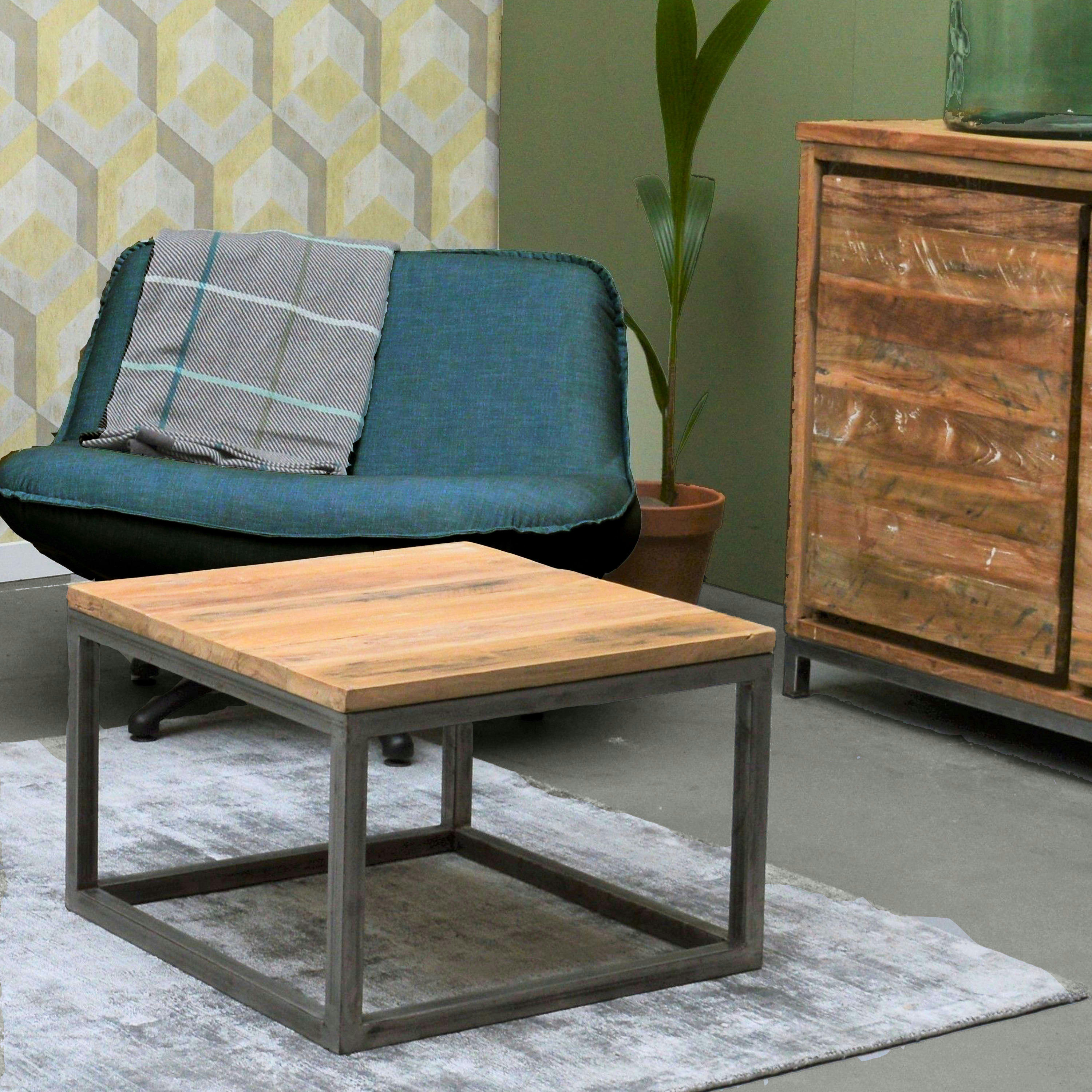 PADANG - PADANG-Table basse 60x60 cm en Teck massif recyclé et métal