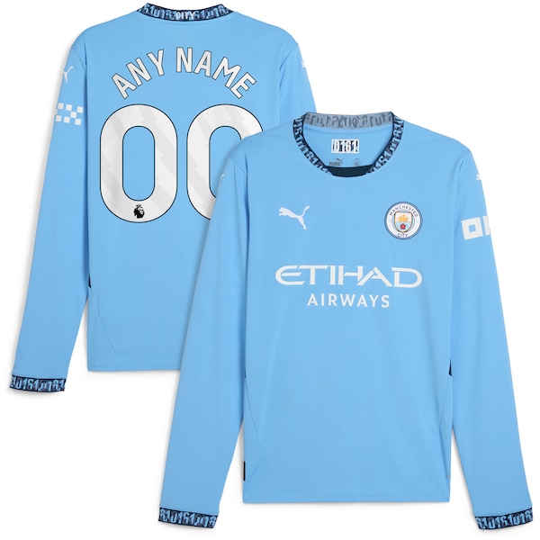 Manchester City Puma 2024/25 Home Replica Long Sleeve Custom Jersey - Light Blue