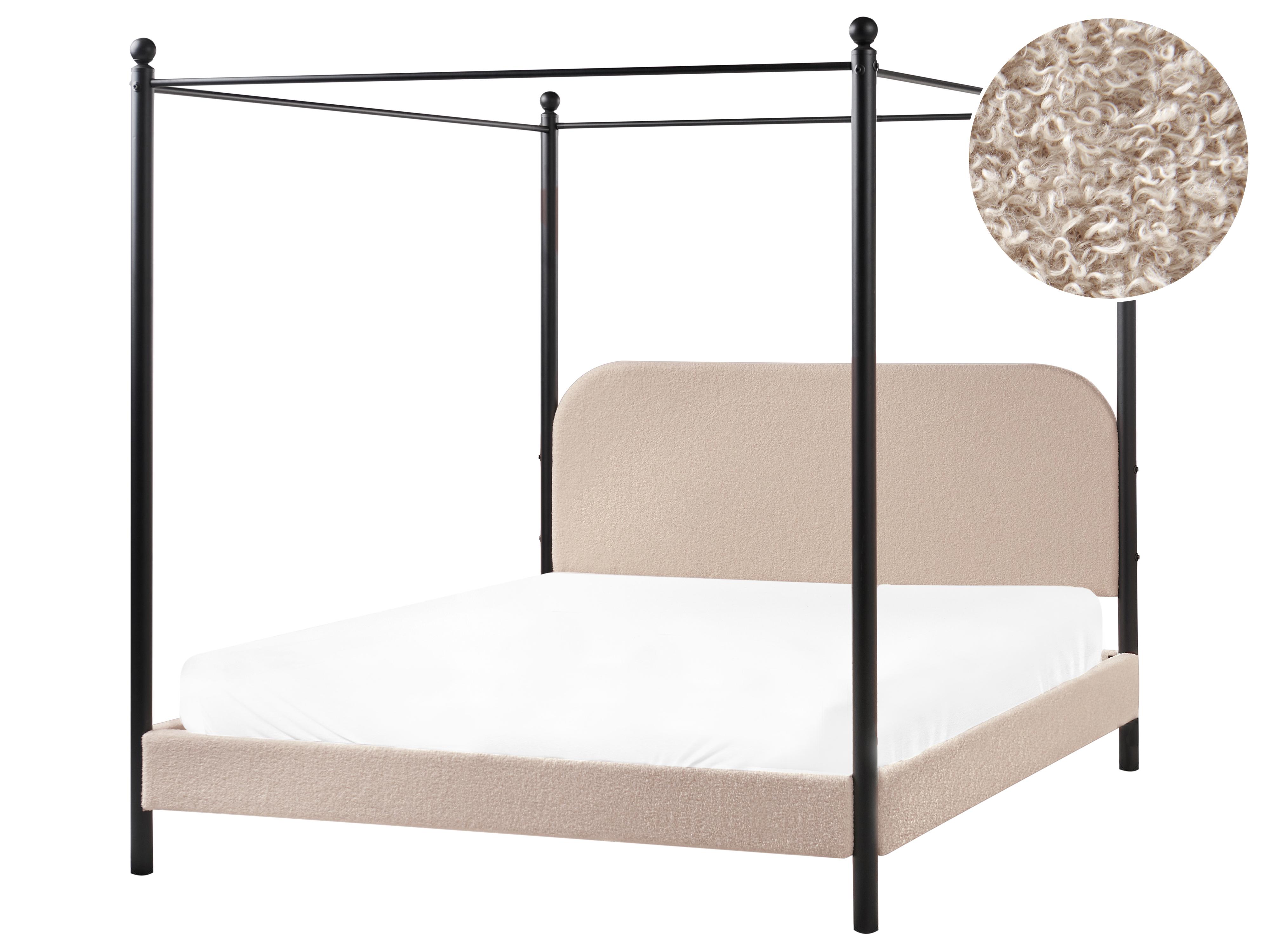 Four Poster Bed Boucle DANNEMOIS 140 x 200 cm (EU Double) Taupe