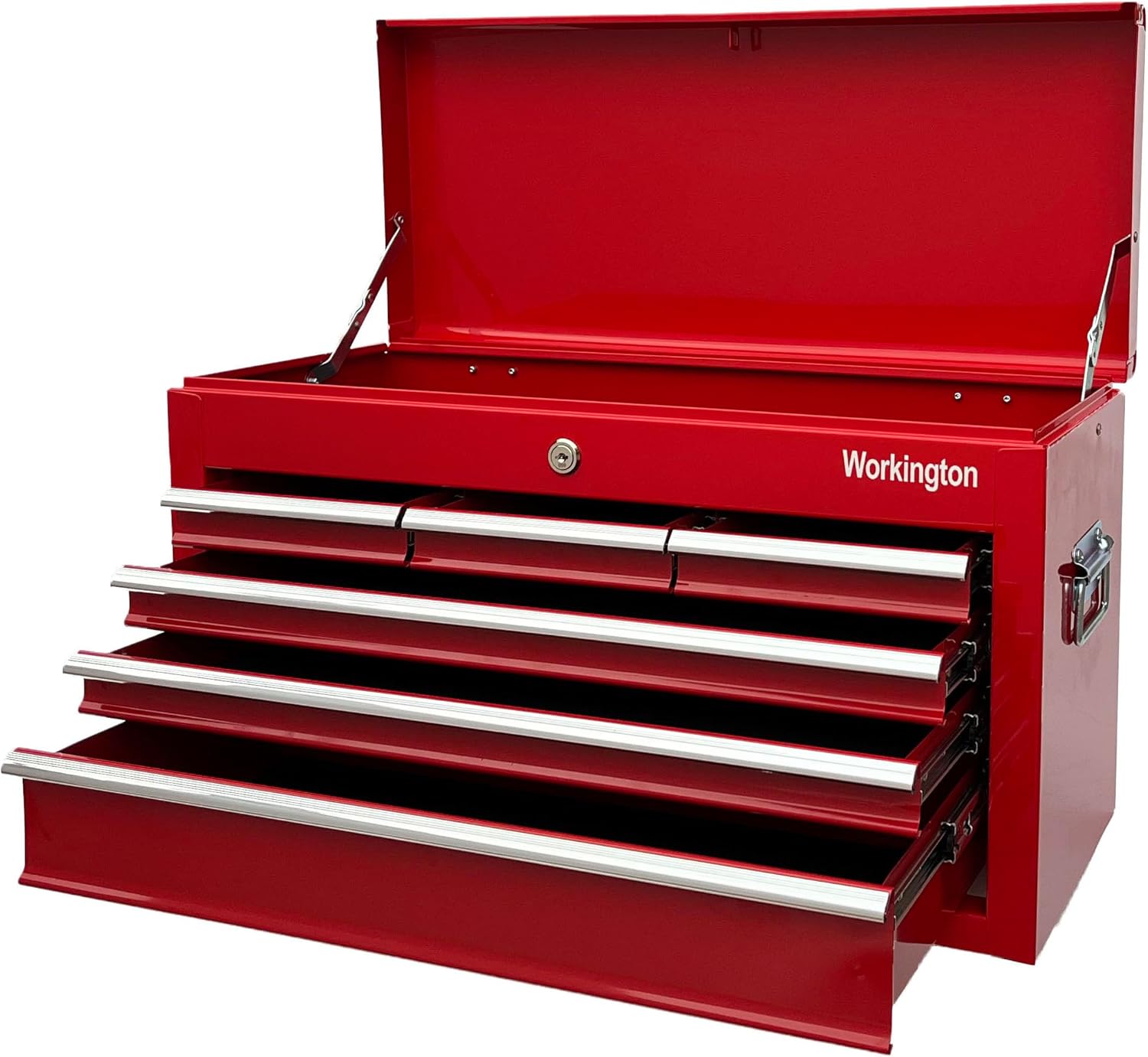 Workington Portable Metal Tool Chest with 6 Drawers, 24 6-Drawer Tool Chest Cabinet with Ball Bearing Drawer Slides, Steel Tool Storage Box Organizer 4005 Red