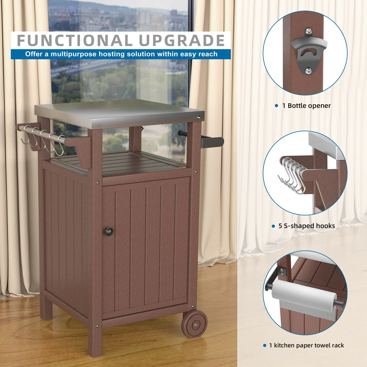 Outdoor Grilling Table with Storage,Stainless Steel Countertop Kitchen Island Cart,Outdoor Grill Table for BBQ,Patio