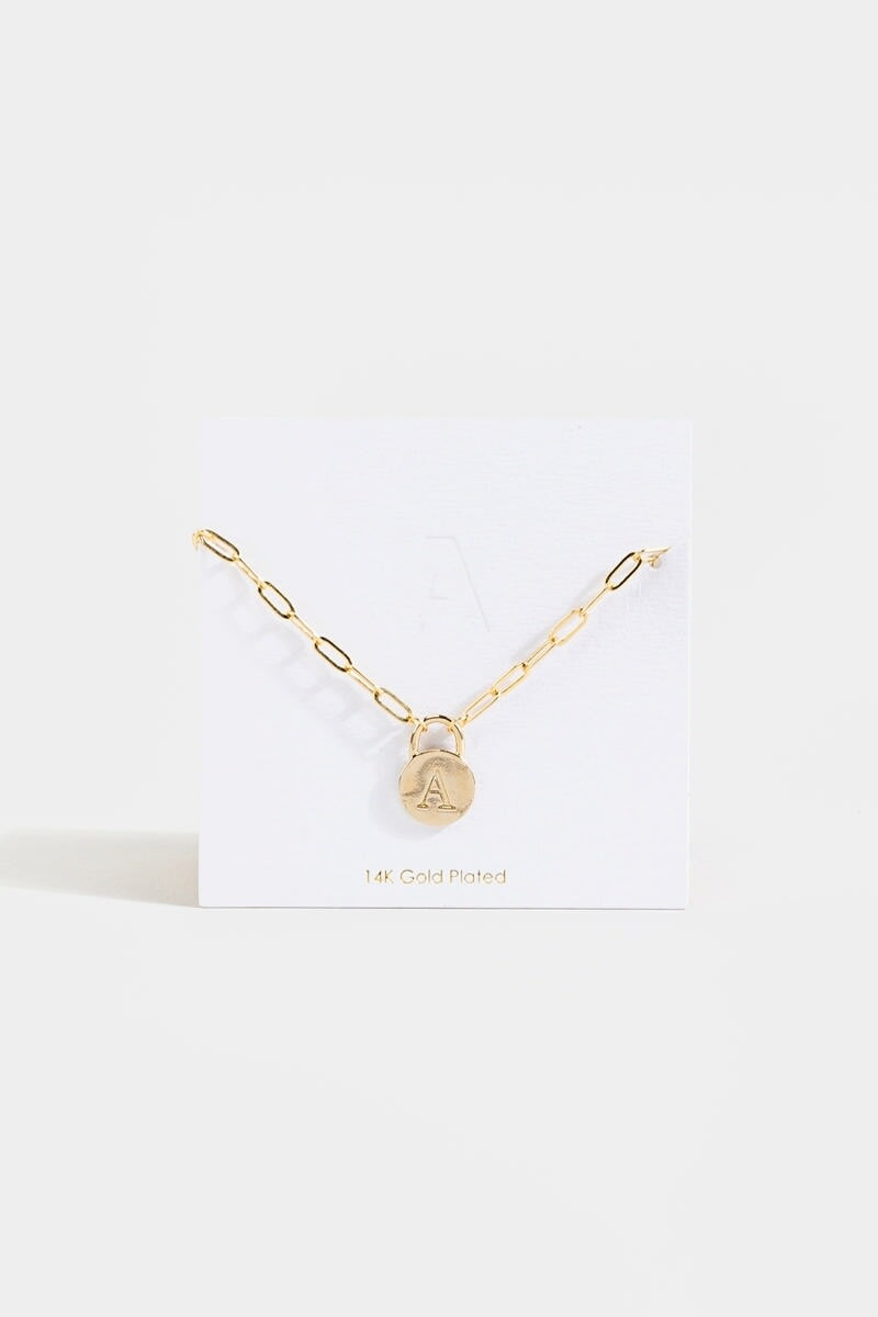 Initial Curb Chain Pendant Necklace Gold