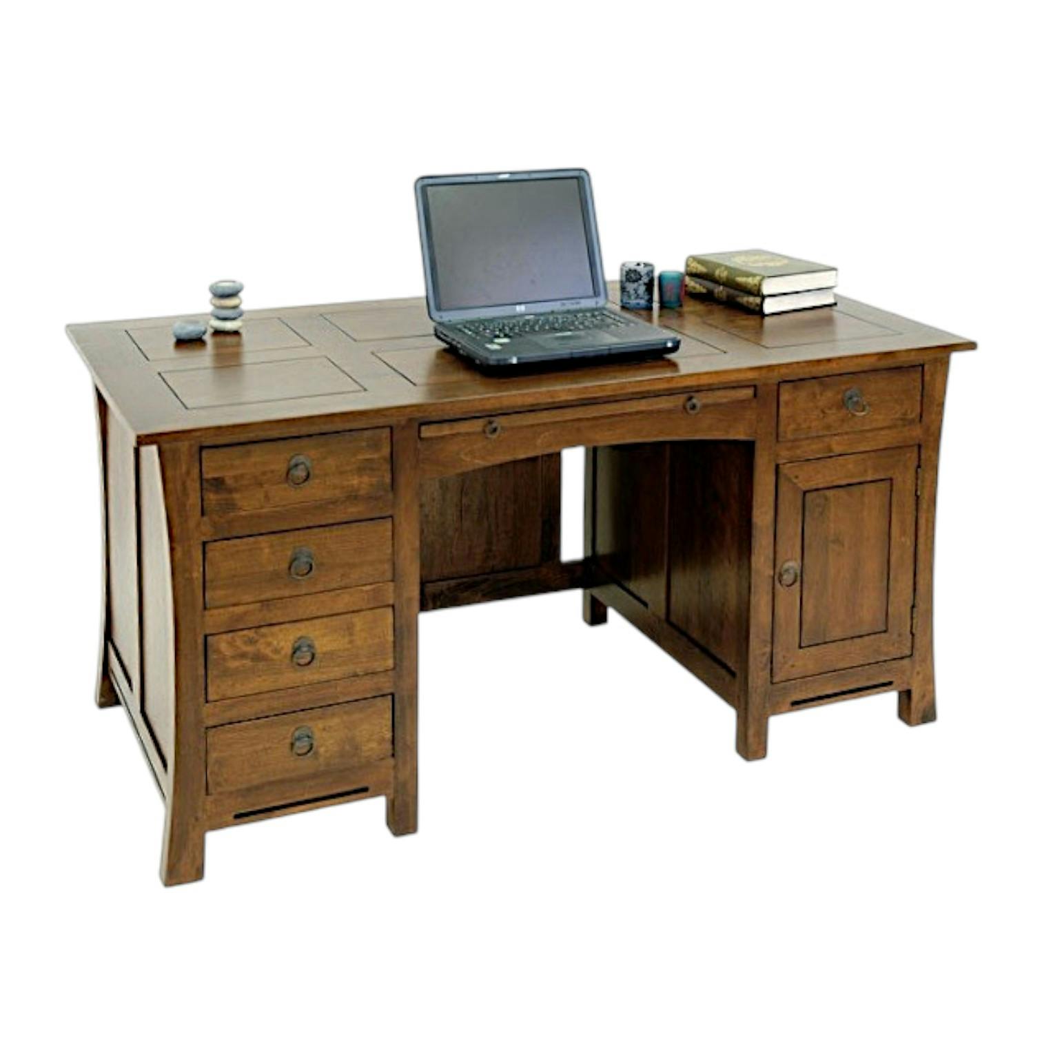 Bureau exotique hévéa massif 5 tiroirs 150cm MAORI