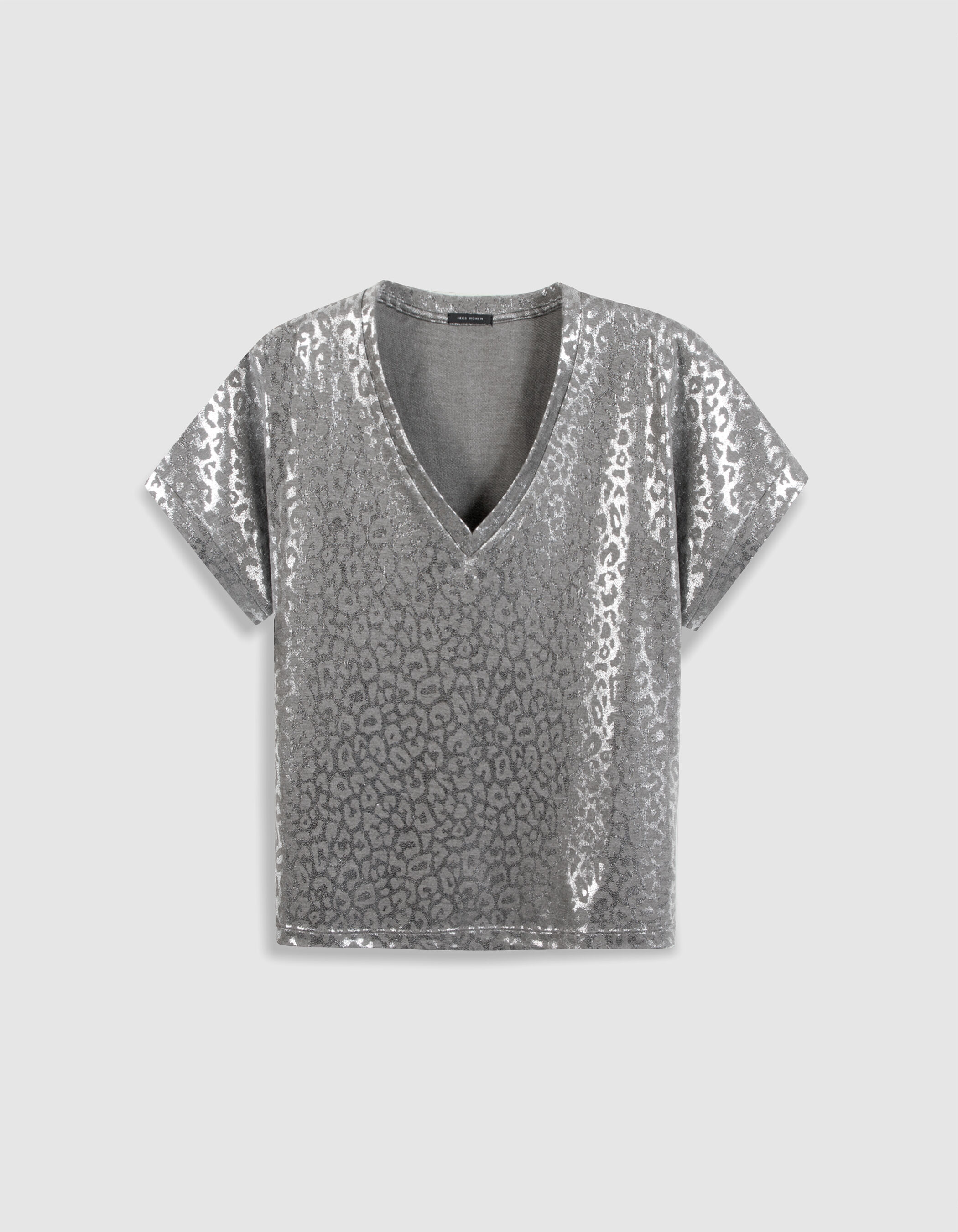 Tee-shirt gris motif léopard argent métallisé Femme