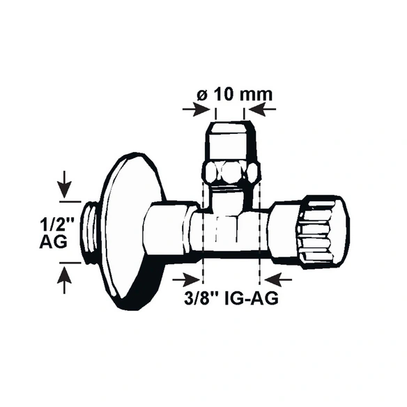 Eckventil, Messing, Ø Ablauf: 10 mm