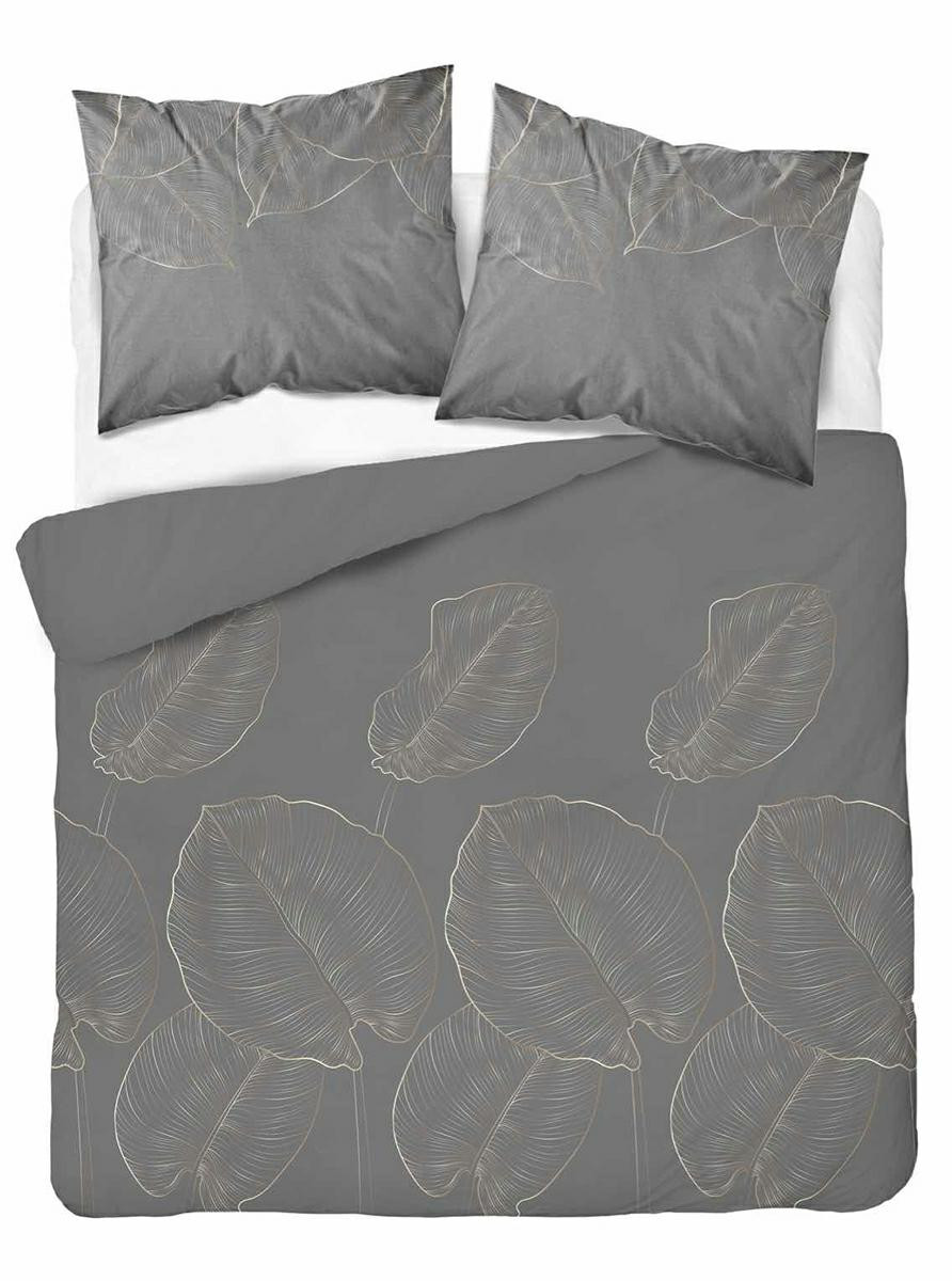 Pościel satynowa 220x200 grafitowa w duże liście – 4678 C – Botanica Satin
