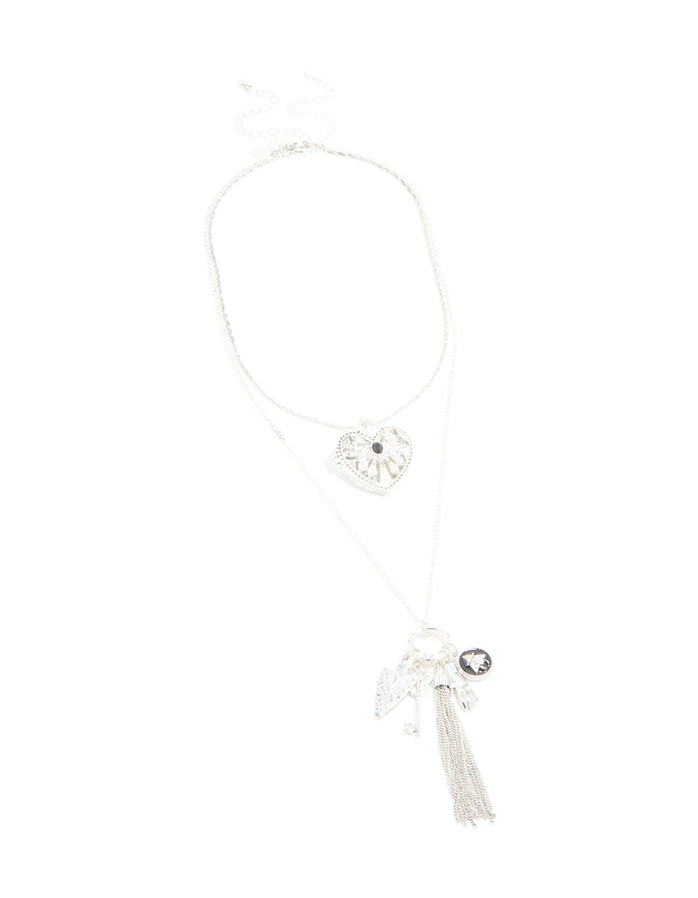 Antique Silver Heart & Arrow Boho Charm Layered Necklace