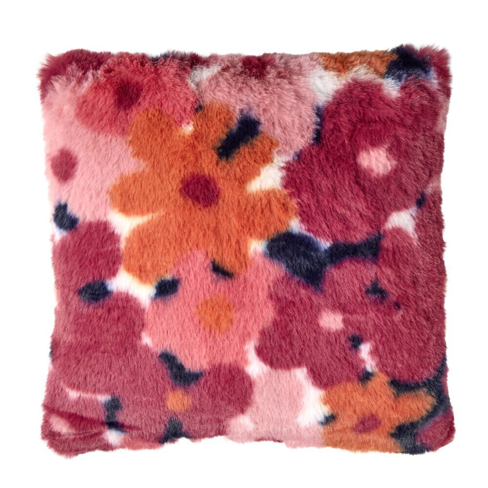 Coussin carré vintage motif fleurs rose blanc orange 40x40cm