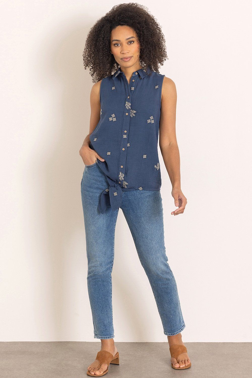Klass. Embroidered Sleeveless Cotton Top