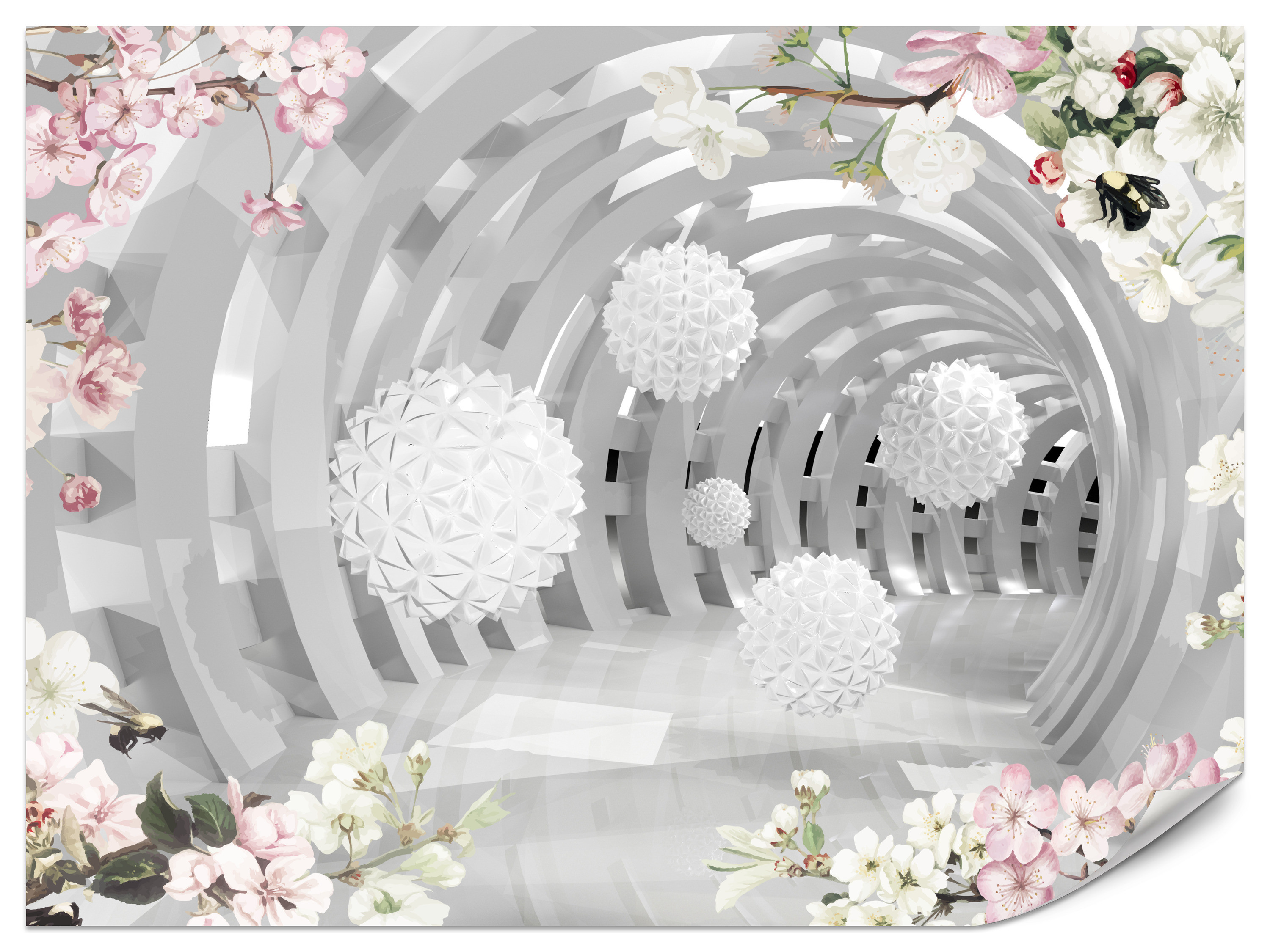 Fototapeta Abstrakcyjny Tunel z Kwiatami i Kulami 100x70cm