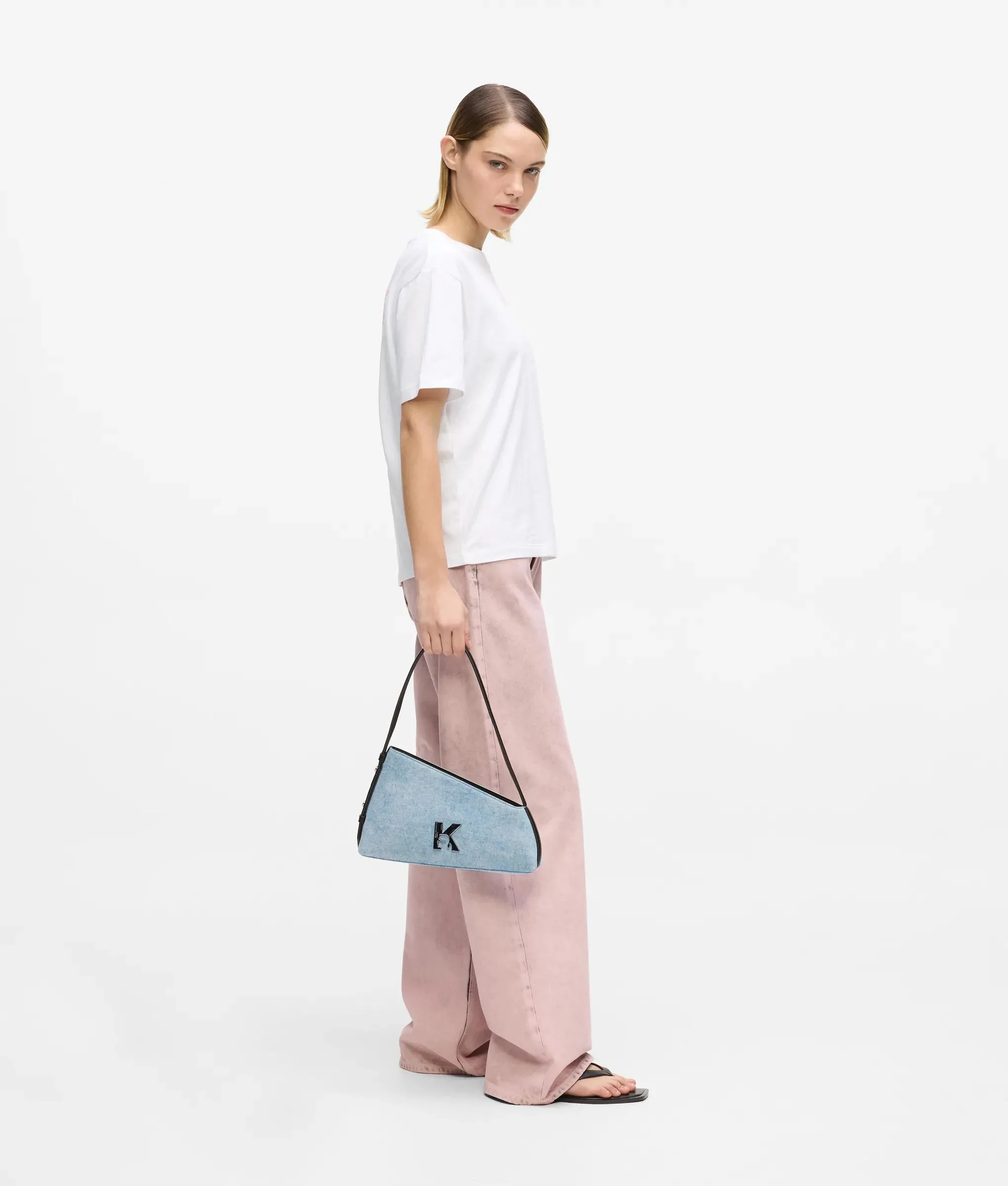 Sac porté épaule en denim au motif géométrique