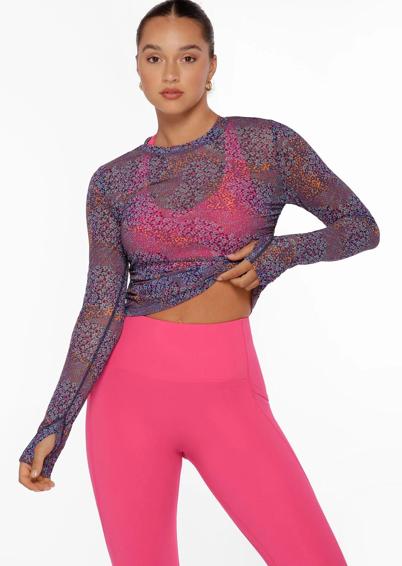 Midnight Ditsy Active Long Sleeve Mesh Top