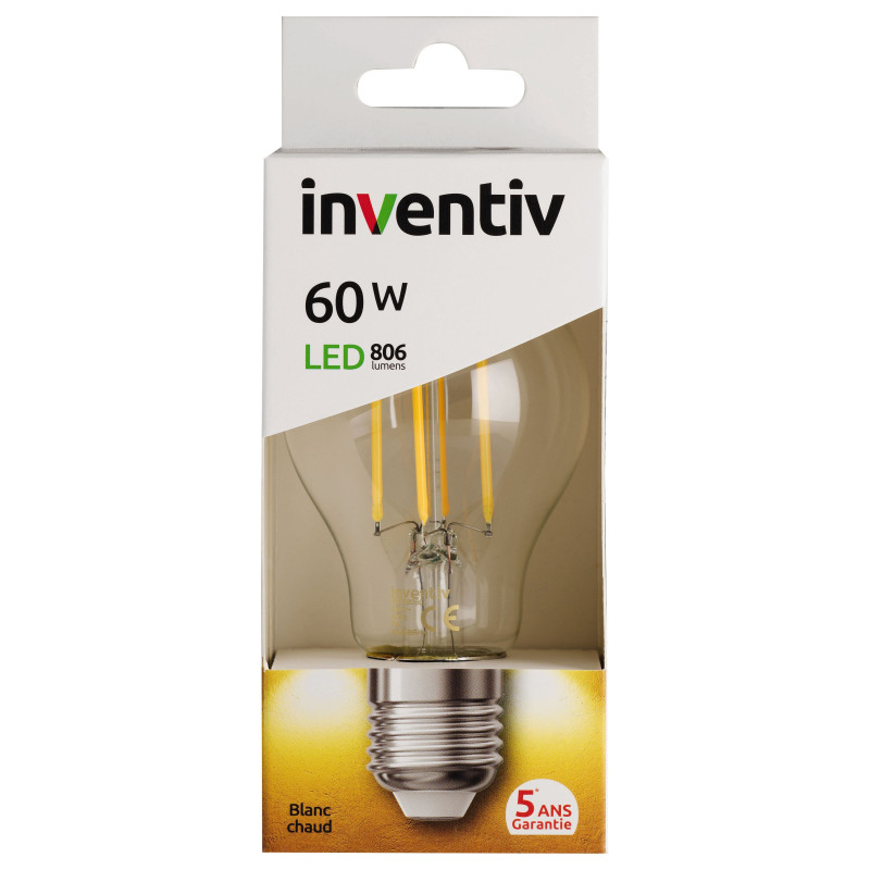 Ampoule à filament LED E27 blanc chaud 7 W 806 lm INVENTIV