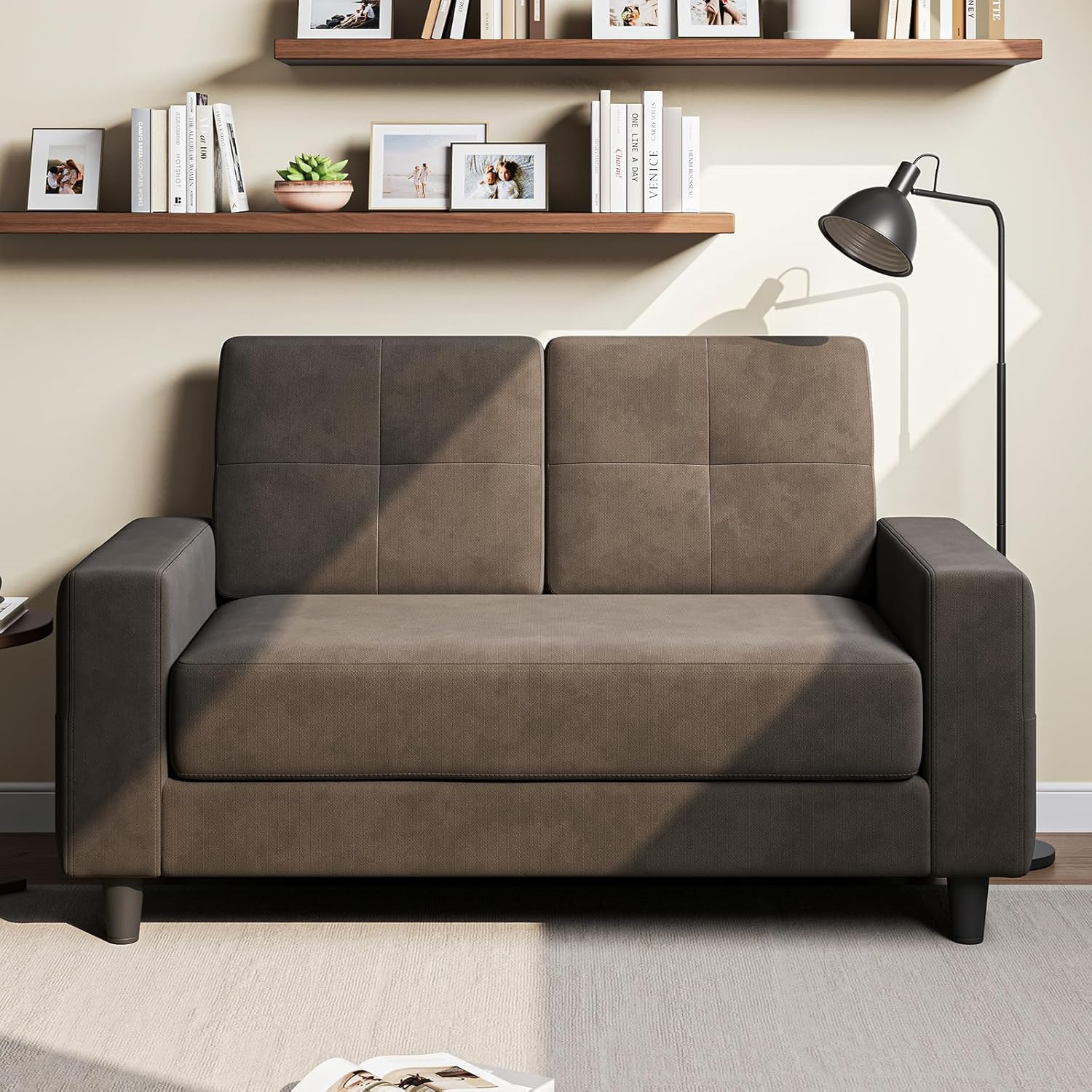 Loveseat Sofa丨53 inch Love Seat Small Couch for Small Space 丨7.5” Thick Seat Cushion Sofas for Bedroom丨Chenille Mini Couch for Apartment (Brown)