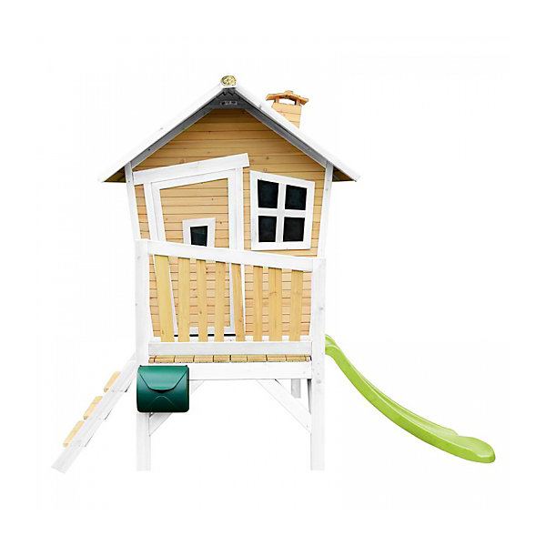 AXI Cabane enfant ROBIN Brun Blanc avec toboggan Vert Citron