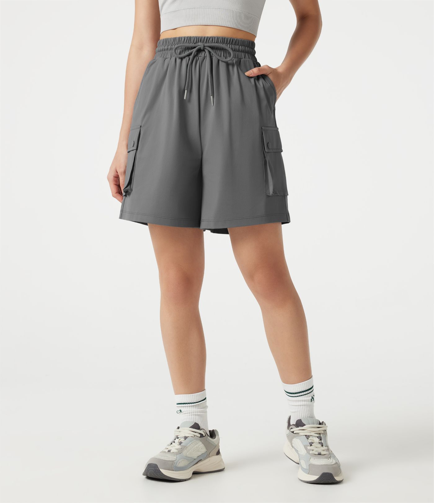 Short cargo bermuda de sport taille haute à cordon de serrage avec poches