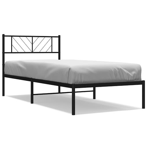 NNEVL Metal Bed Frame with Headboard Black 107x203 cm