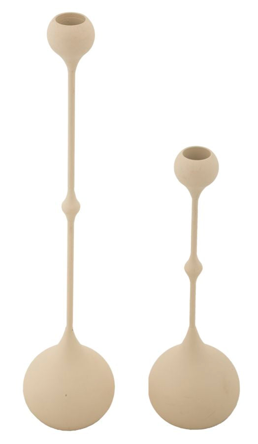 Set van 2 crèmekleurige en gouden metalen kaarsenhouders