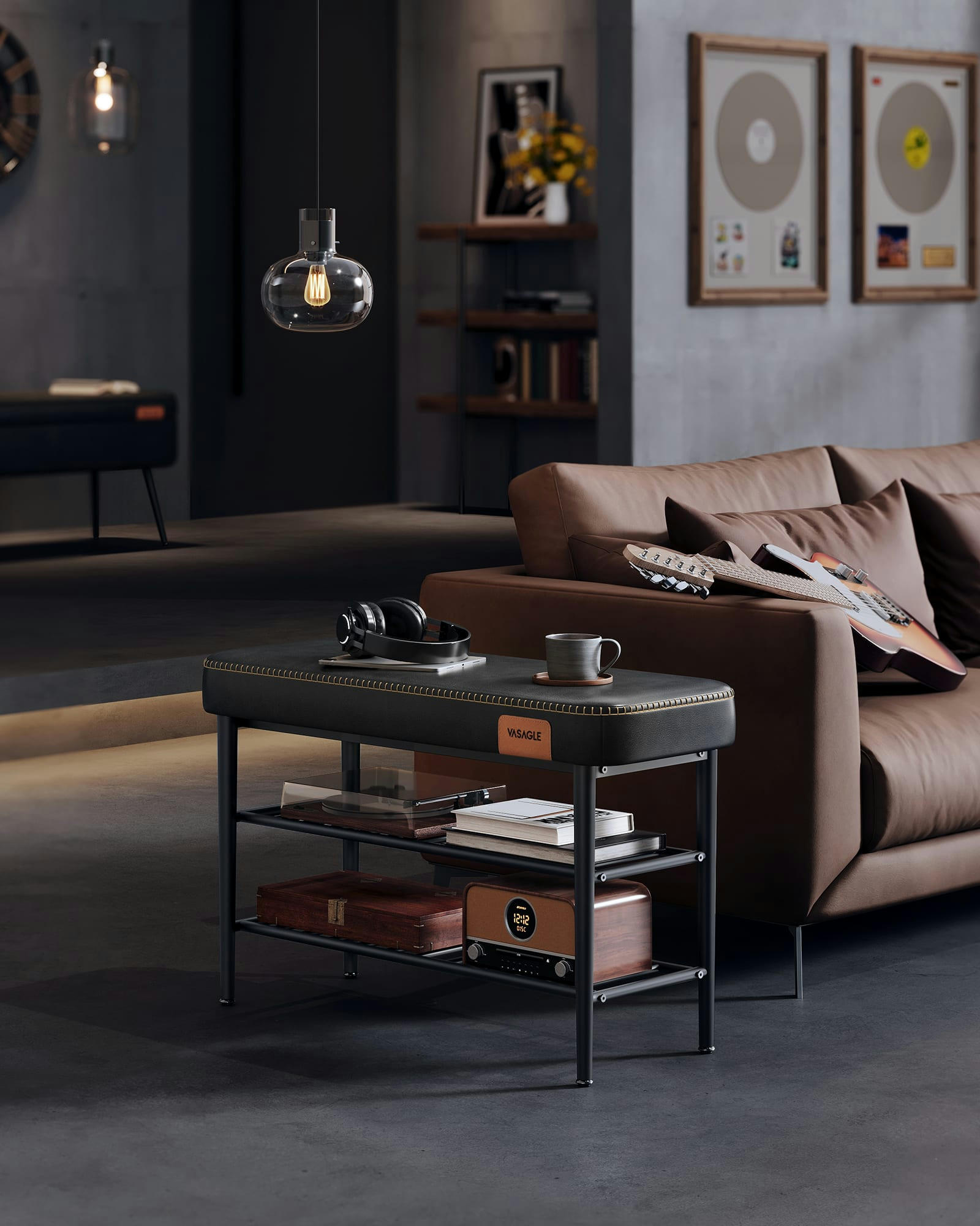 - Banc à chaussures acier mousse de haute résilience 25d noir d'encre