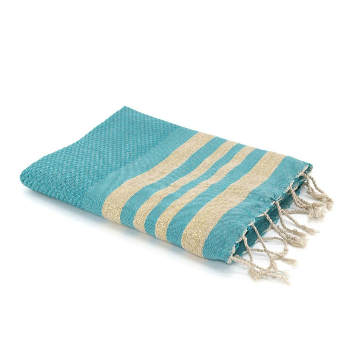 HAMPTONS - Fouta lurex coton  100x200 vert canard / or