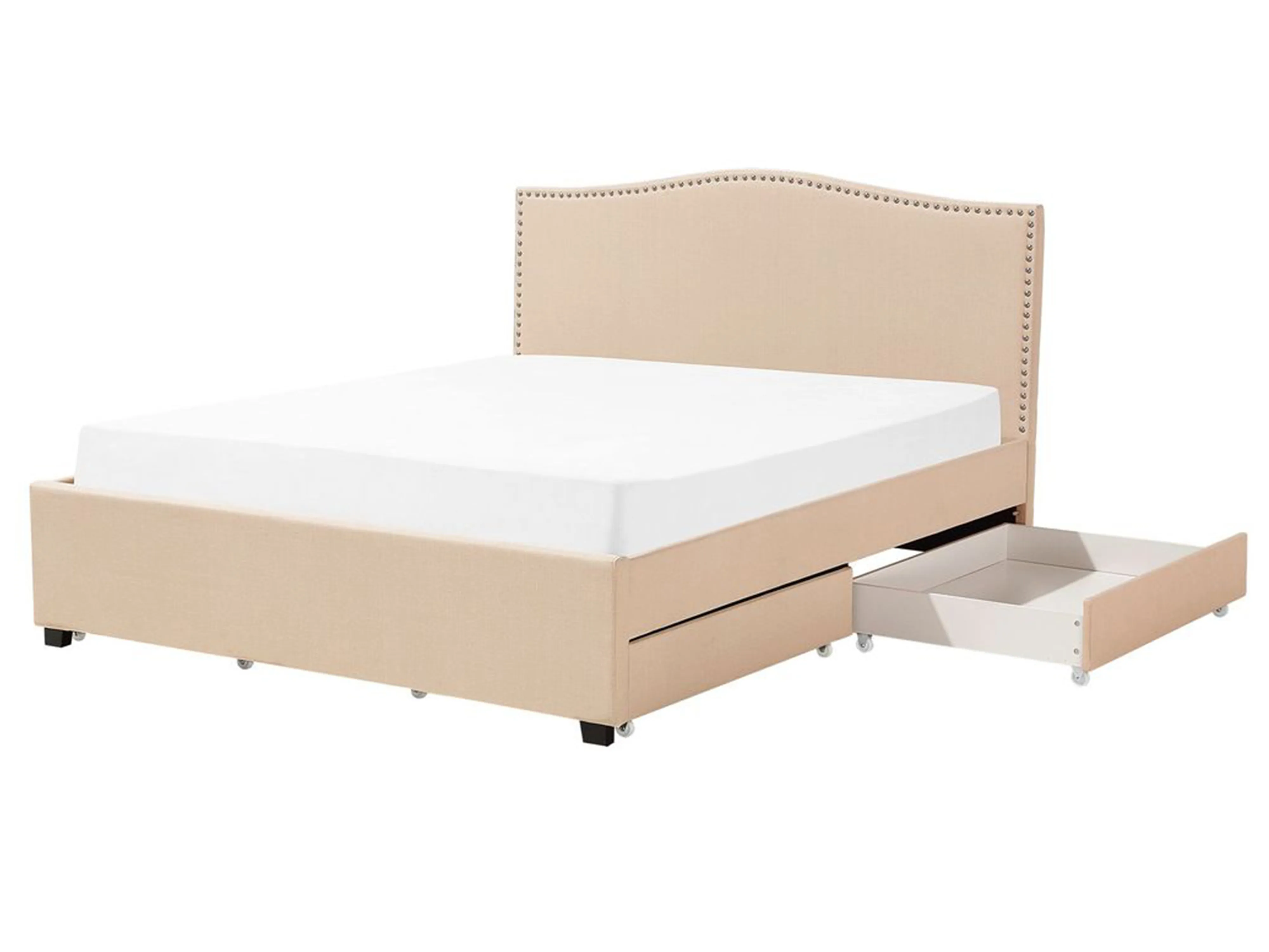 Bed with Storage Drawers Fabric MONTPELLIER 160 x 200 cm (EU King Size) Beige