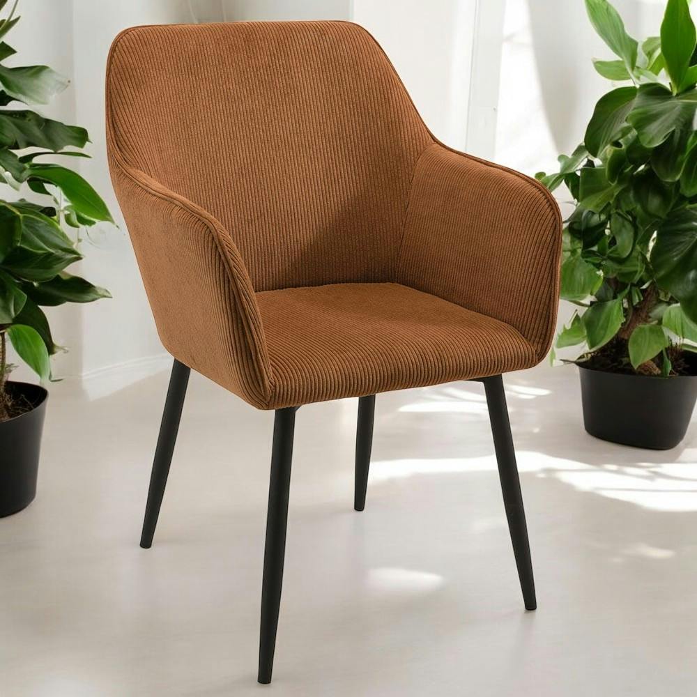 Fauteuil de table tissu cotelé brun (lot de 2) MALMOE