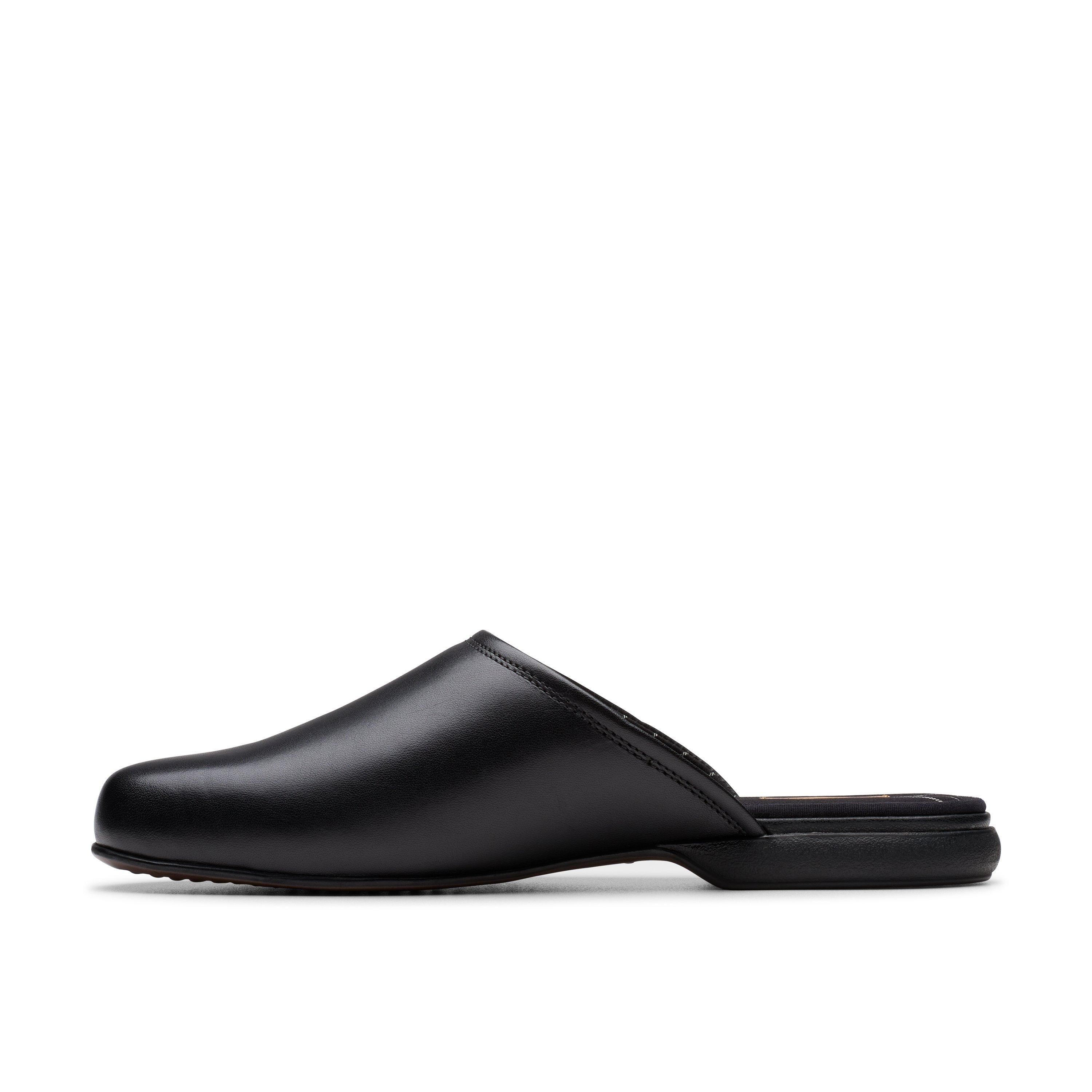 Clarks Harston Mule Black Leather Slip Ons,Slippers