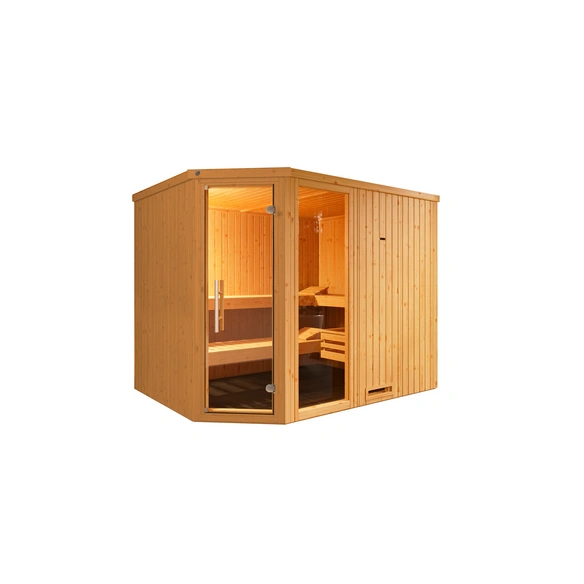 Ecksauna »VARBERG 4«, 4 Personen, inkl. 9 kW Ofen mit externer Steuerung