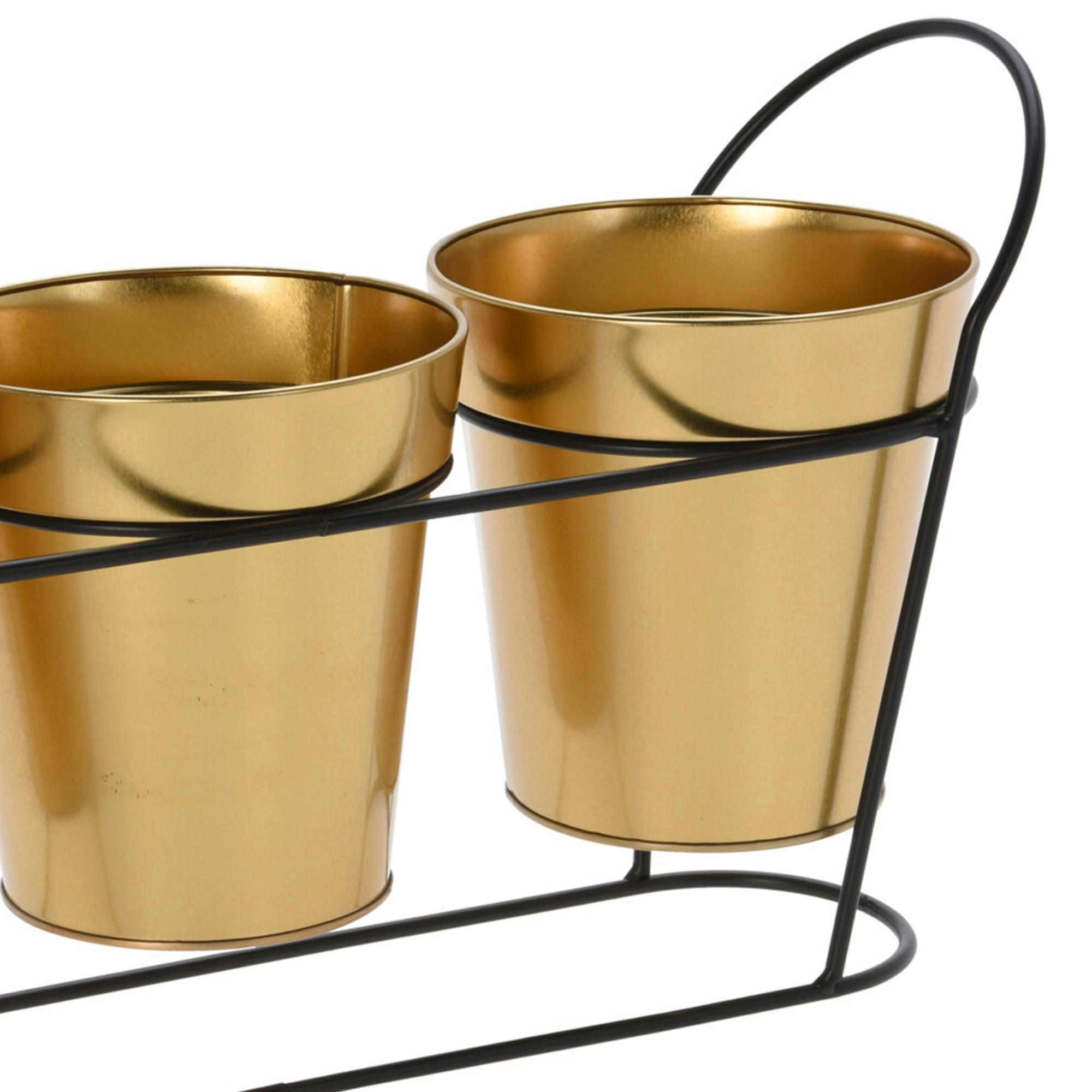 - Set de 3 pots plantes dorés avec support métal noir