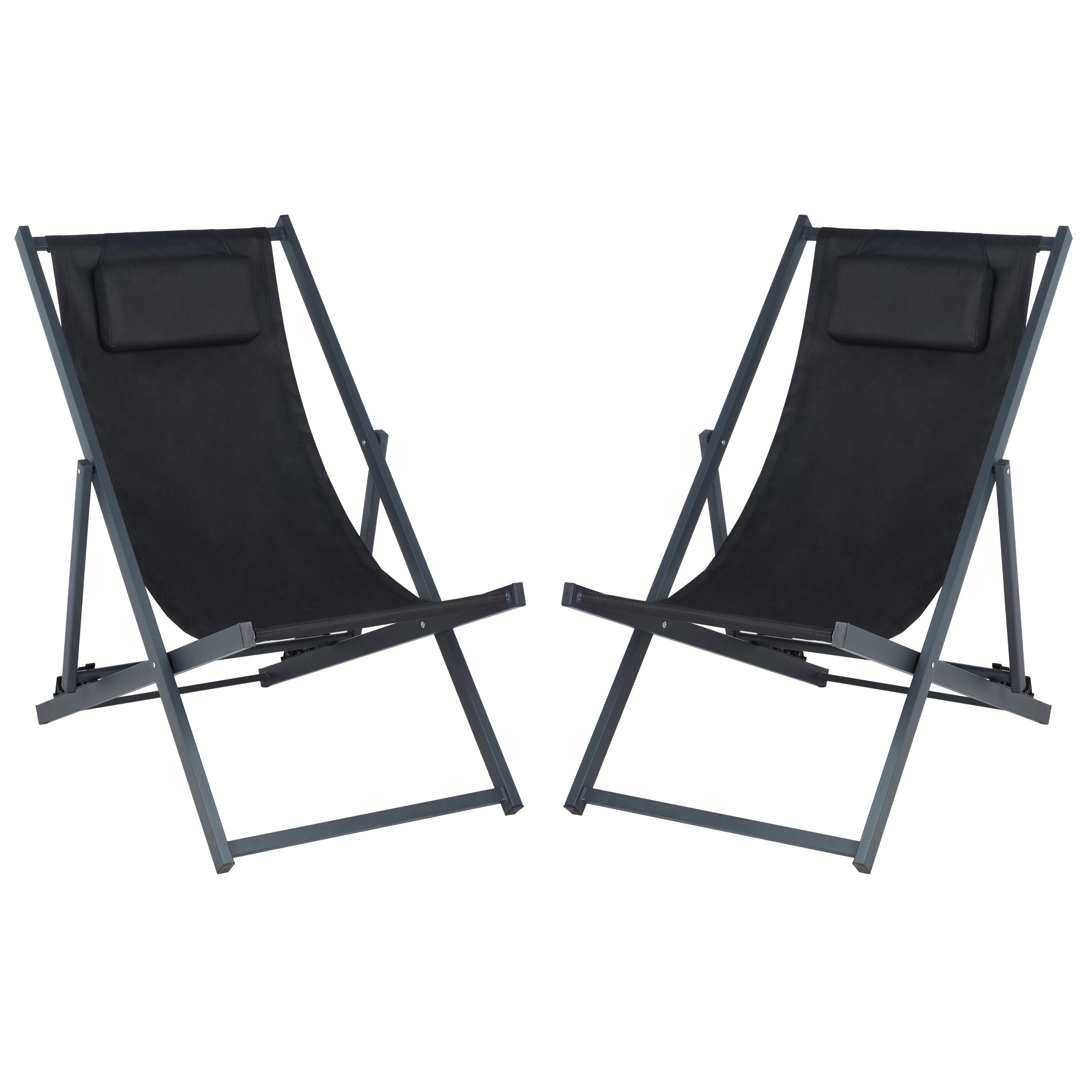 SAFAVIEH Outdoor Living Camlin Set Of 2 Sling Chairs - Black - 42W x 26D x 31H