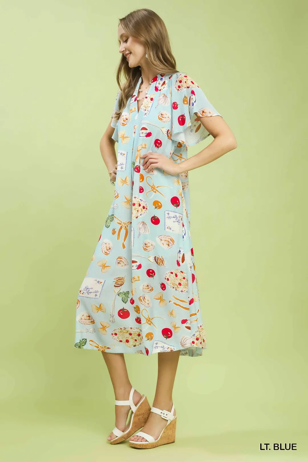 Abstract Print Flutter Sleeve Midi Dress