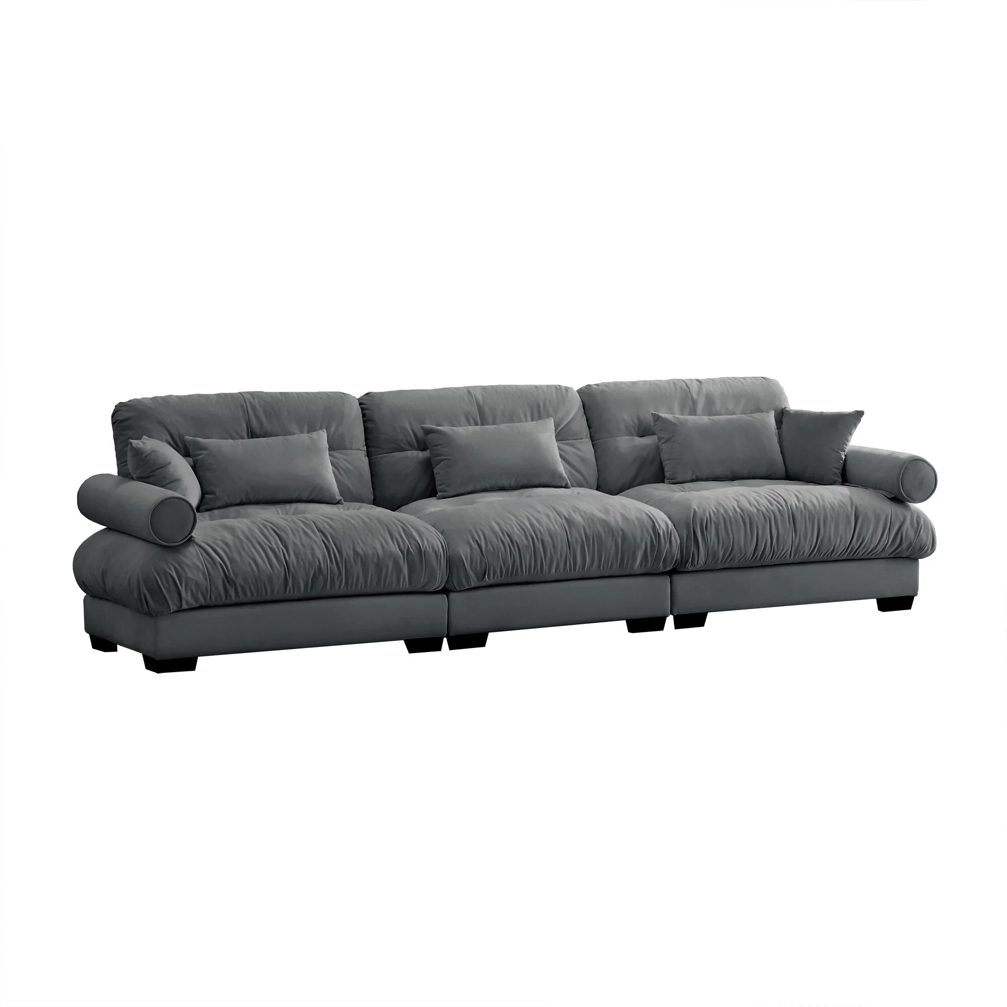 3 Seat Modern Velvet Sofa, Oversize Sofa, Clould Like Comfortable Seat And Back Support, With Waist Pillows And Throw Pillows