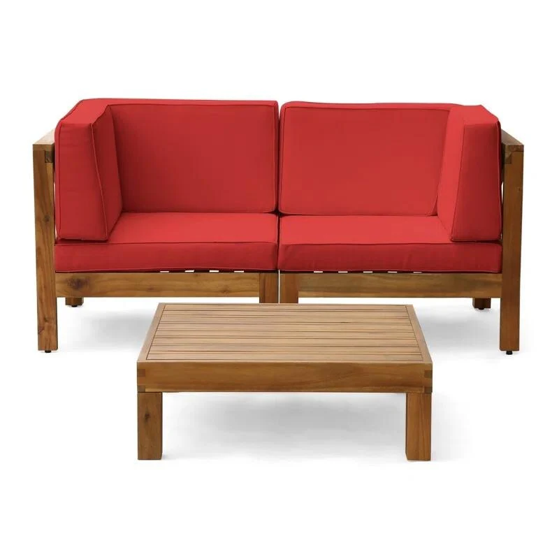 3-Piece LOVE SEAT SET WITH COFFEE TABLE, RED
