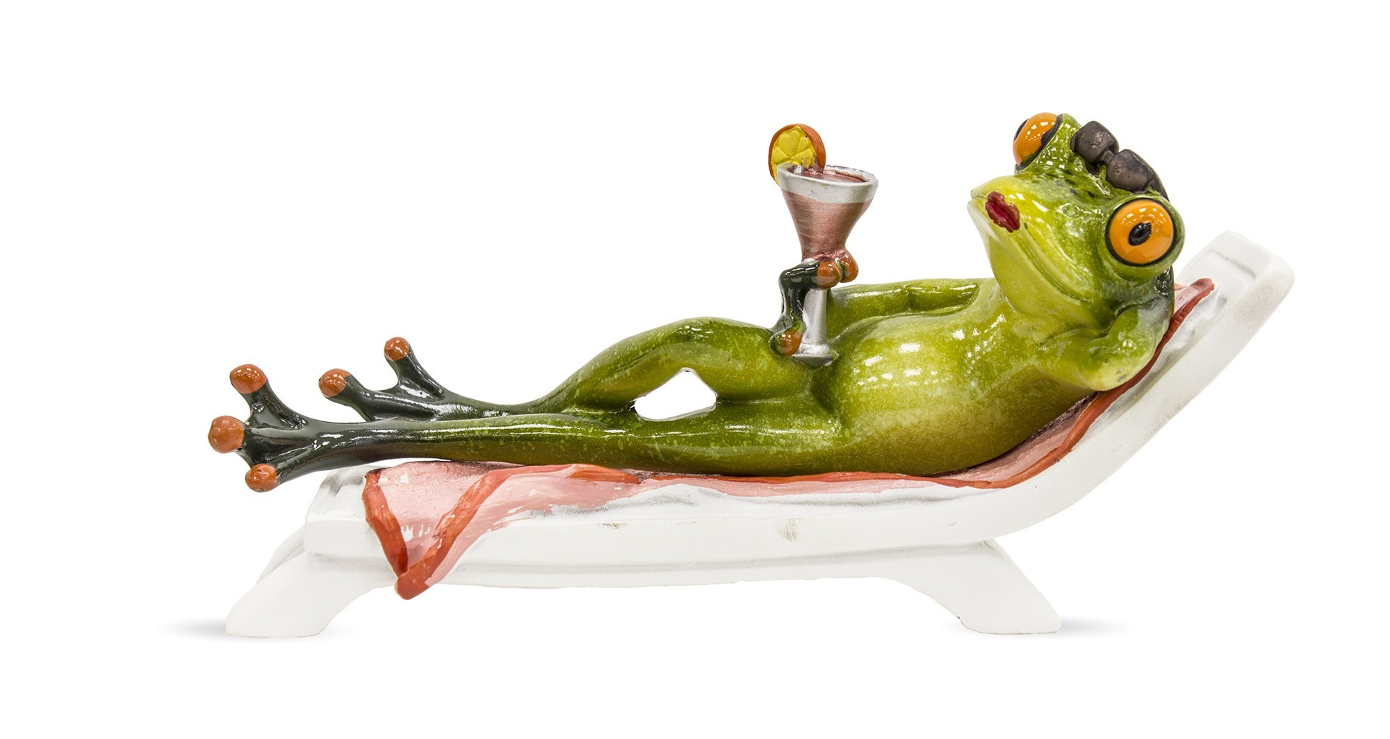 Figurka - żaba na leżaku 19x10x7,5 cm RANE z koktajlem
