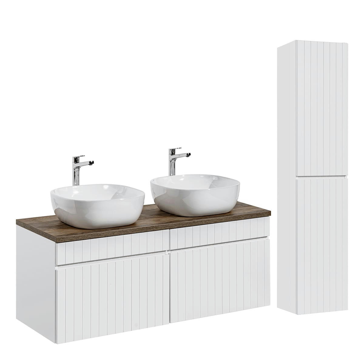 - Ensemble meuble double vasque 120cm et colonne stratifiés blanc