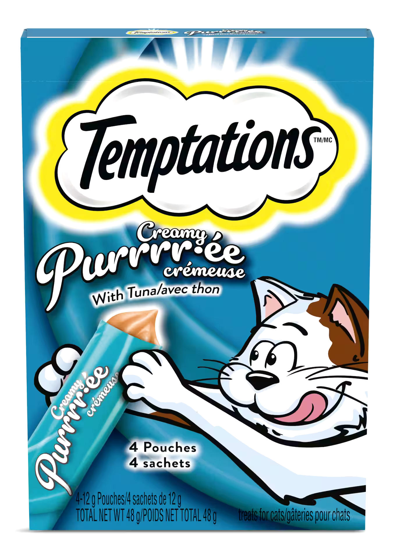 Temptations Creamy Puree Tuna Lickable Cat Treat Pouches, Wet Treats, 4 x 12-g