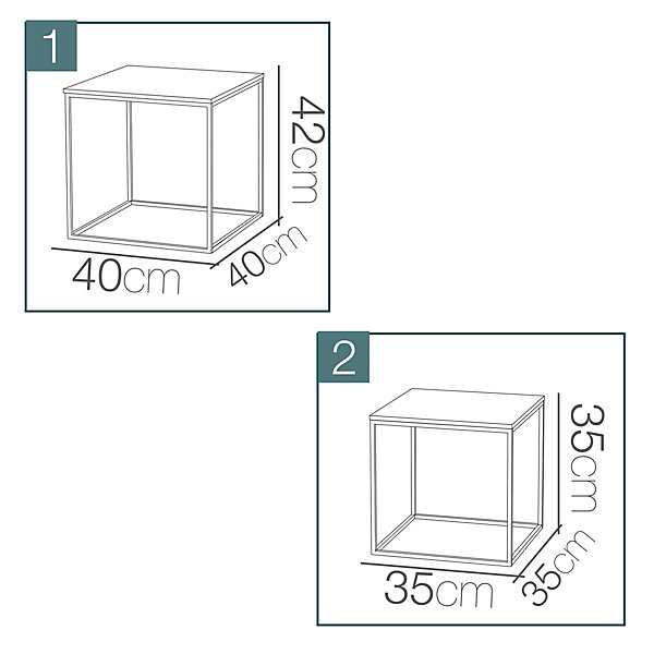 Lot de 2 tables d'appoint carrées, bout de canapé moderne en bois coloris chêne avec pieds métal - L 40 x p 40 x H 42 cm
